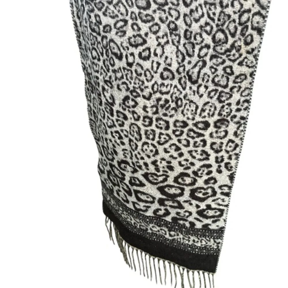 EUC Cashmink Scarf Cheetah Print Tassles 100% Acrylic Tan Black Made In Germany
